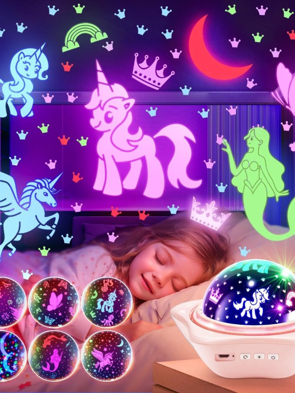 Unicorn Toys for Girls Age 4-6 Gifts, 6 Film Night Light Projector for Kids